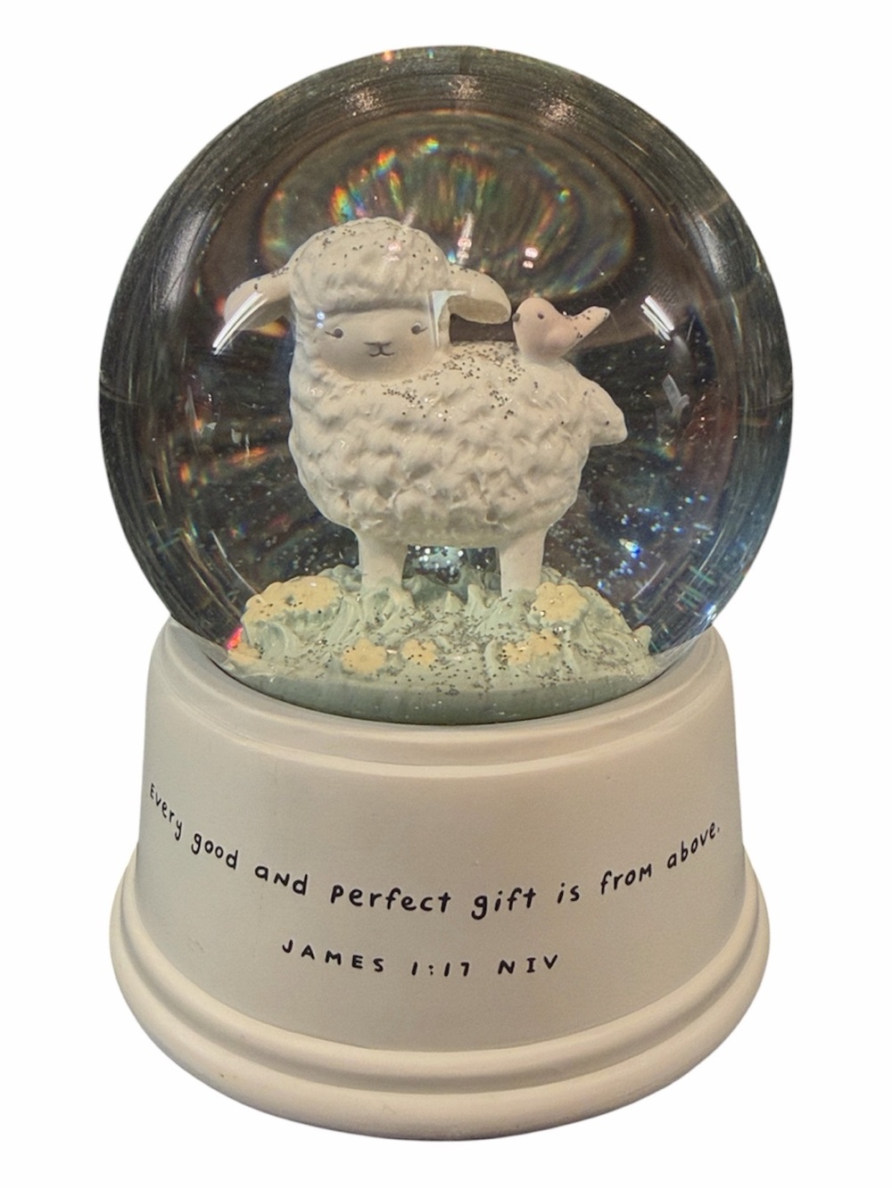 Hallmark Little Lamb Musical Snow Globe James 1:17 White Sheep Wind Up Music Box